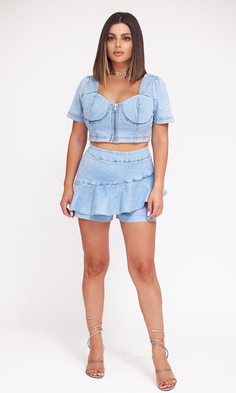 Denim Ruffled Short