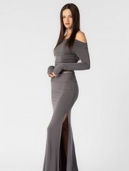 Grey Knit Modal Off Shoulder Top And Skirt Set