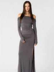 Grey Knit Modal Off Shoulder Top And Skirt Set - Grey