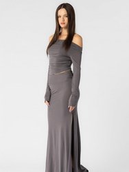 Grey Knit Modal Off Shoulder Top And Skirt Set