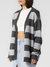 Grey Oversized Knitted Striped Cardigan