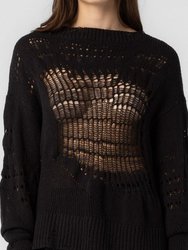 Knitted Distressed Sweater - Black
