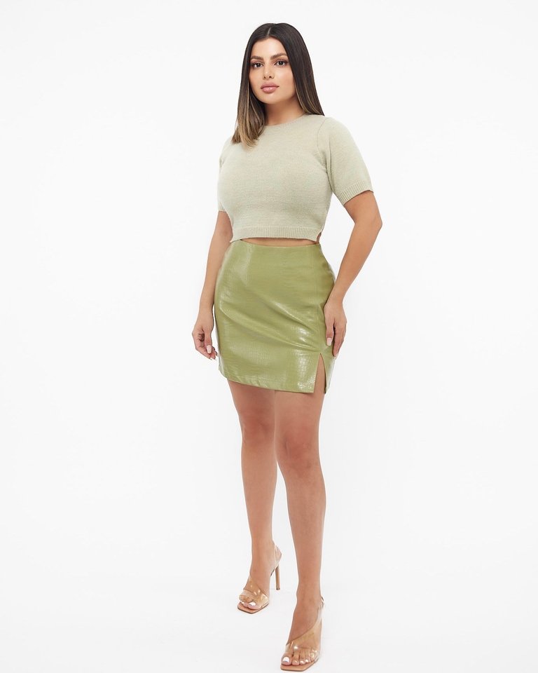 Lime Green Faux Leather Mini Skirt - Lime Green