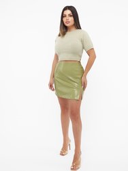 Lime Green Faux Leather Mini Skirt - Lime Green
