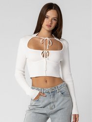 White Knitted Cut Out Ribbon Top