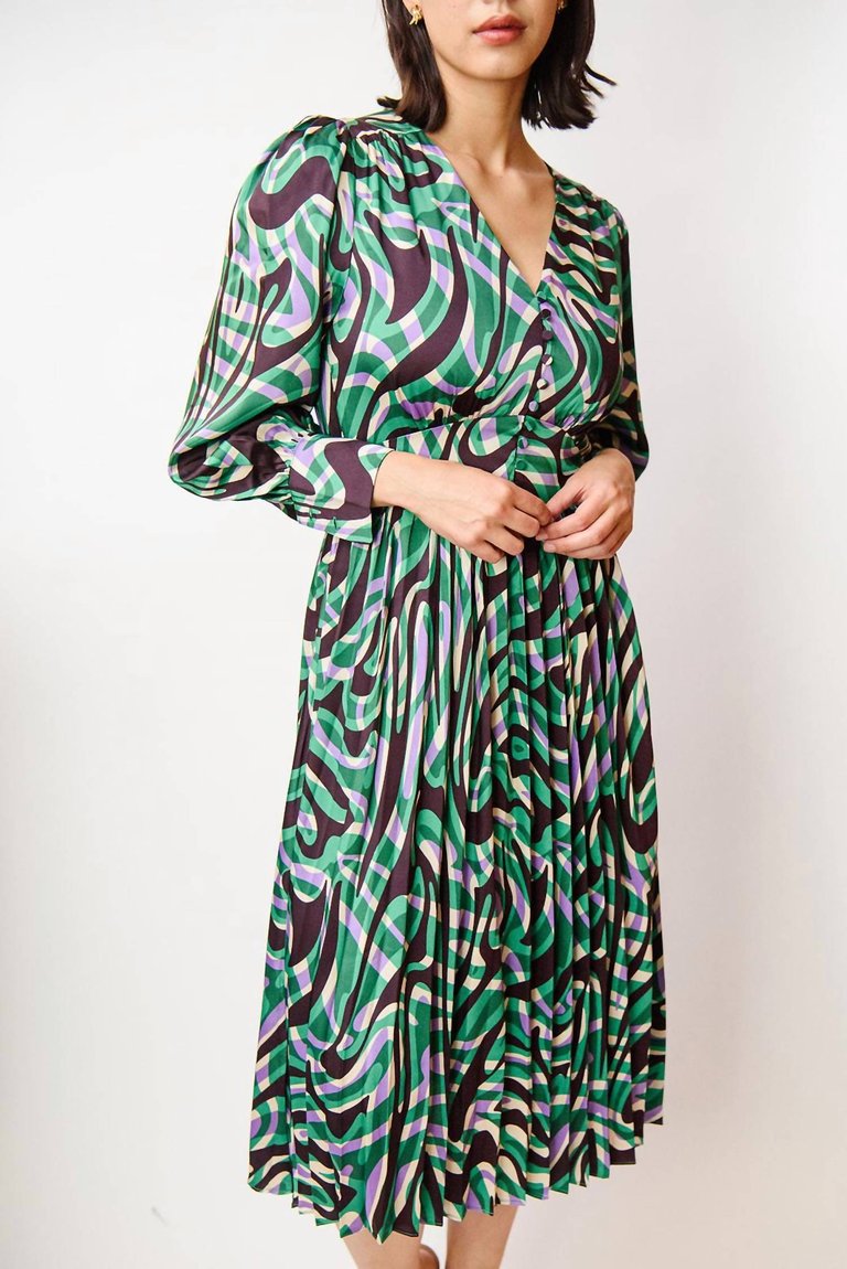 Celya Midi Dress In Green/Purple Print - Green/Purple Print