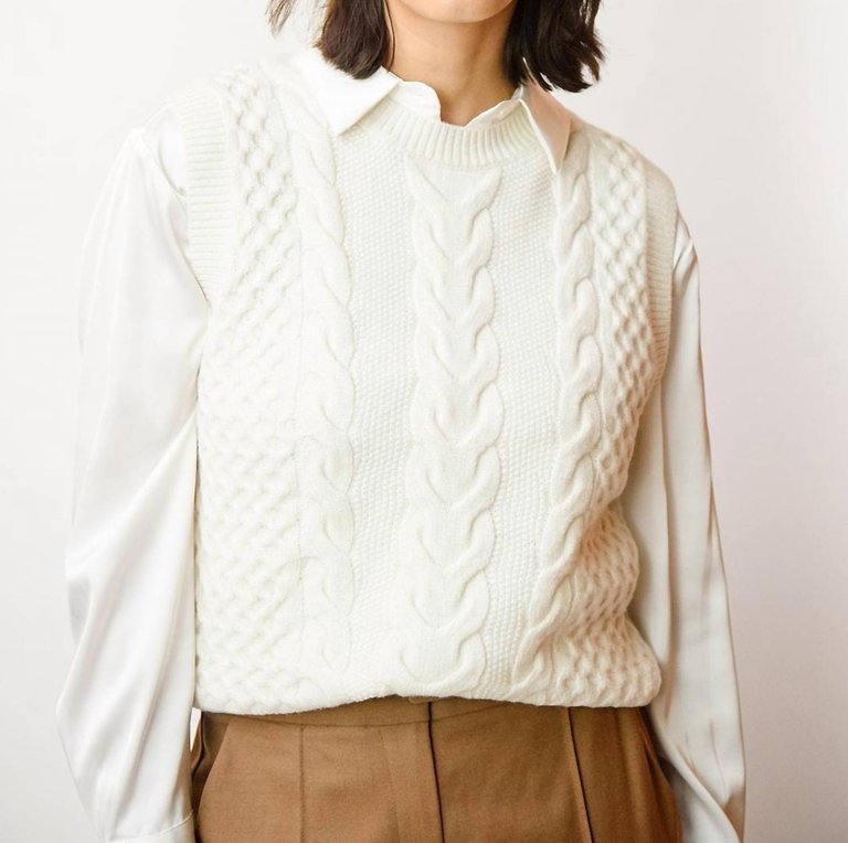 Ivory Sweater Vest In Ivory - Ivory