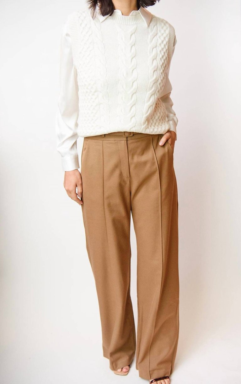 Tan Wide Leg Trouser In Tan - Tan