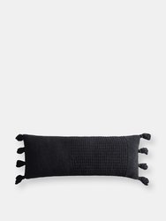 Braided Pom Pom Lumbar Pillow - Black