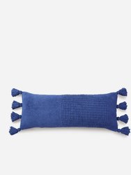 Braided Pom Pom Lumbar Pillow - Navy