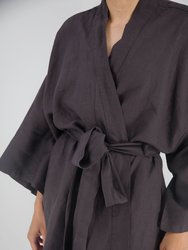 Leia Mid-Length French Linen Robe - Charcoal