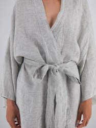 Leia Mid-Length French Linen Robe - Pinstripe