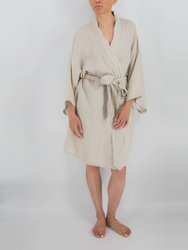 Leia Mid-Length French Linen Robe - Dove