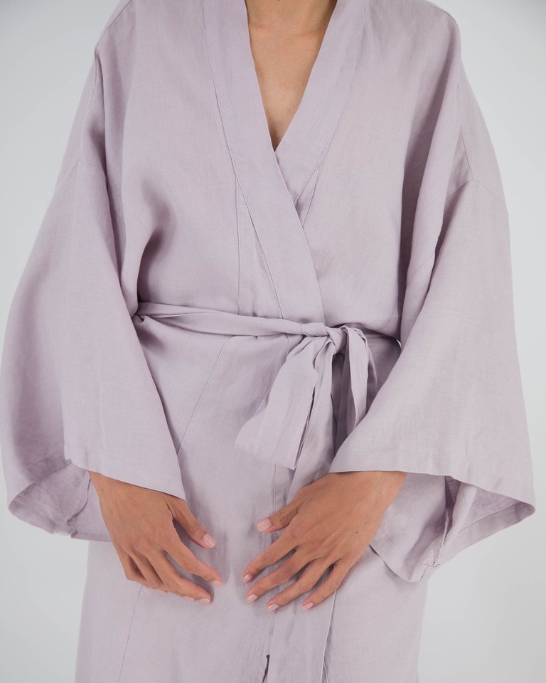 Leia Mid-Length French Linen Robe - Lilac