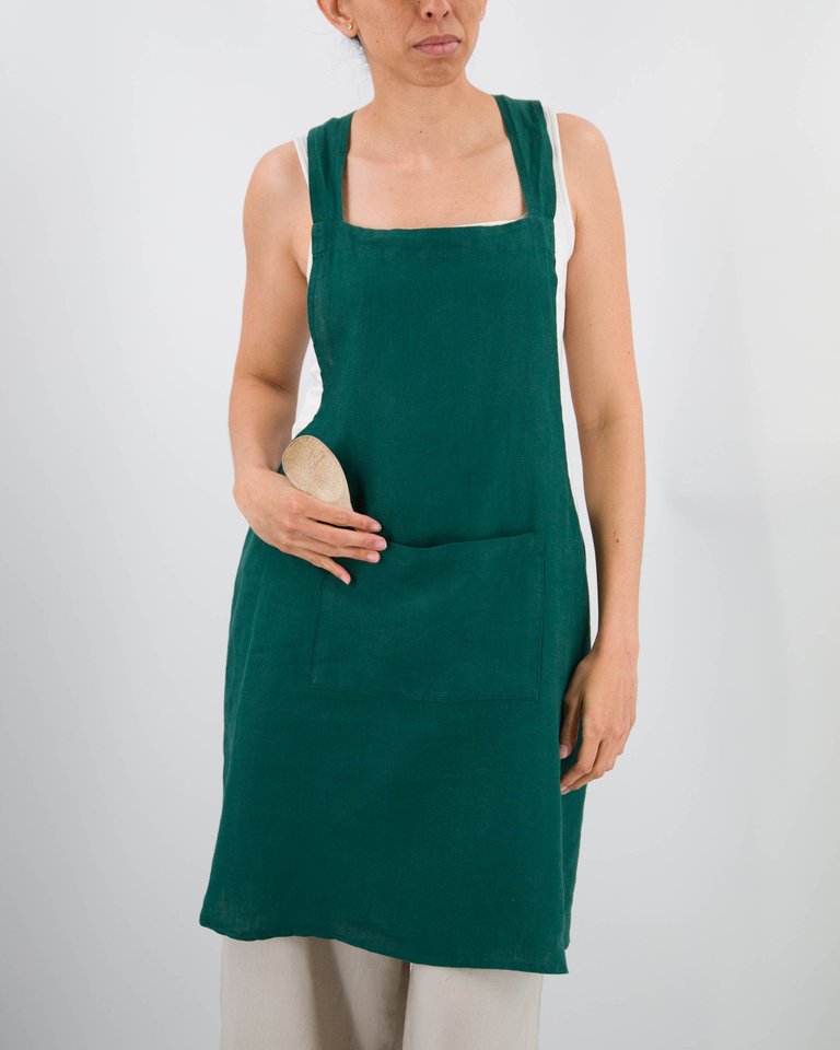 Nishi Cross-Back Linen Apron - Botanical