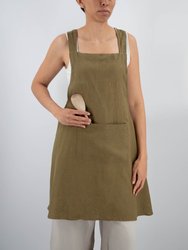 Nishi Cross-Back Linen Apron - Moss