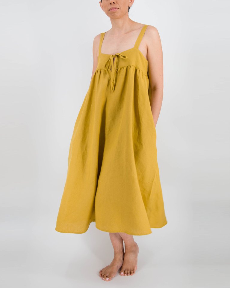 Raya Linen Midi Strap Dress - Ochre