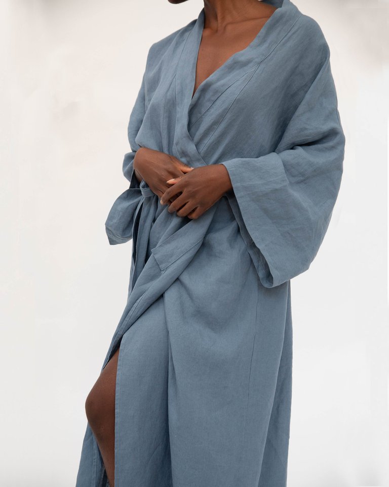 Sai Full-Length Linen Robe - Lagoon