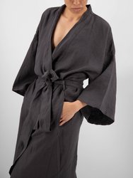 Sai Full-Length Linen Robe - Charcoal