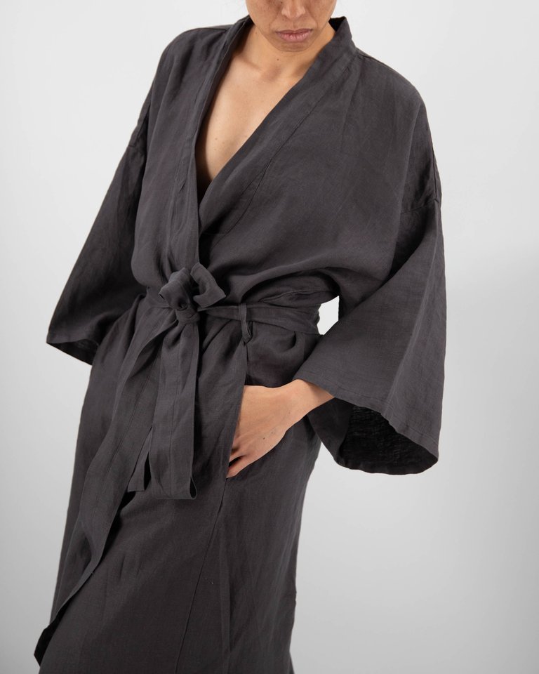 Sai Full-Length Linen Robe - Charcoal