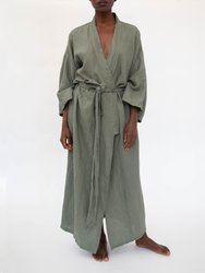 Sai Full-Length Linen Robe - Khaki