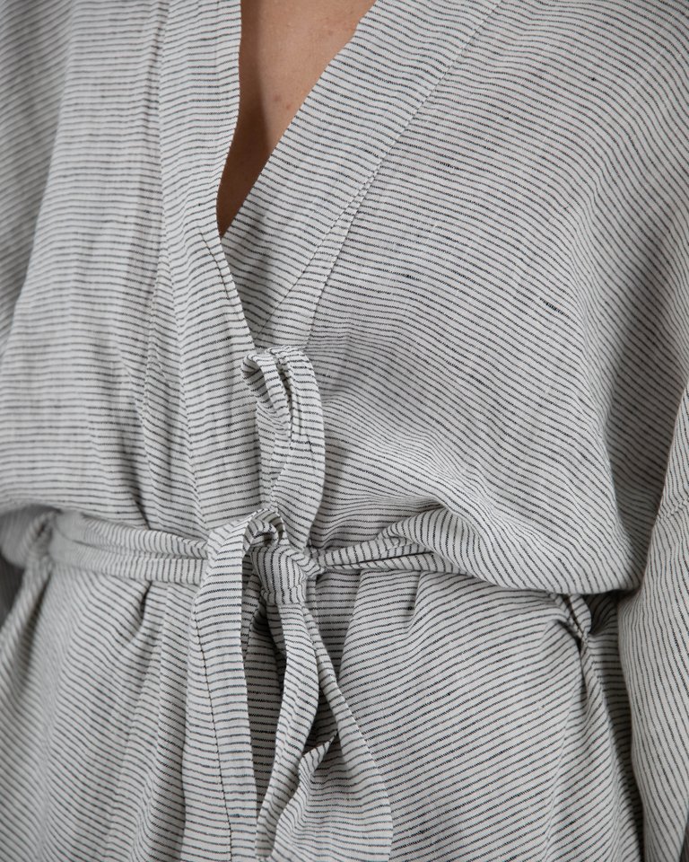 Sai Full-Length Linen Robe - Pinstripe