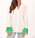 Feather Sleeve Button Down Blouse In White/green - White/Green