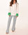 Feather Sleeve Button Down Blouse In White/green