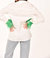 Feather Sleeve Button Down Blouse In White/green