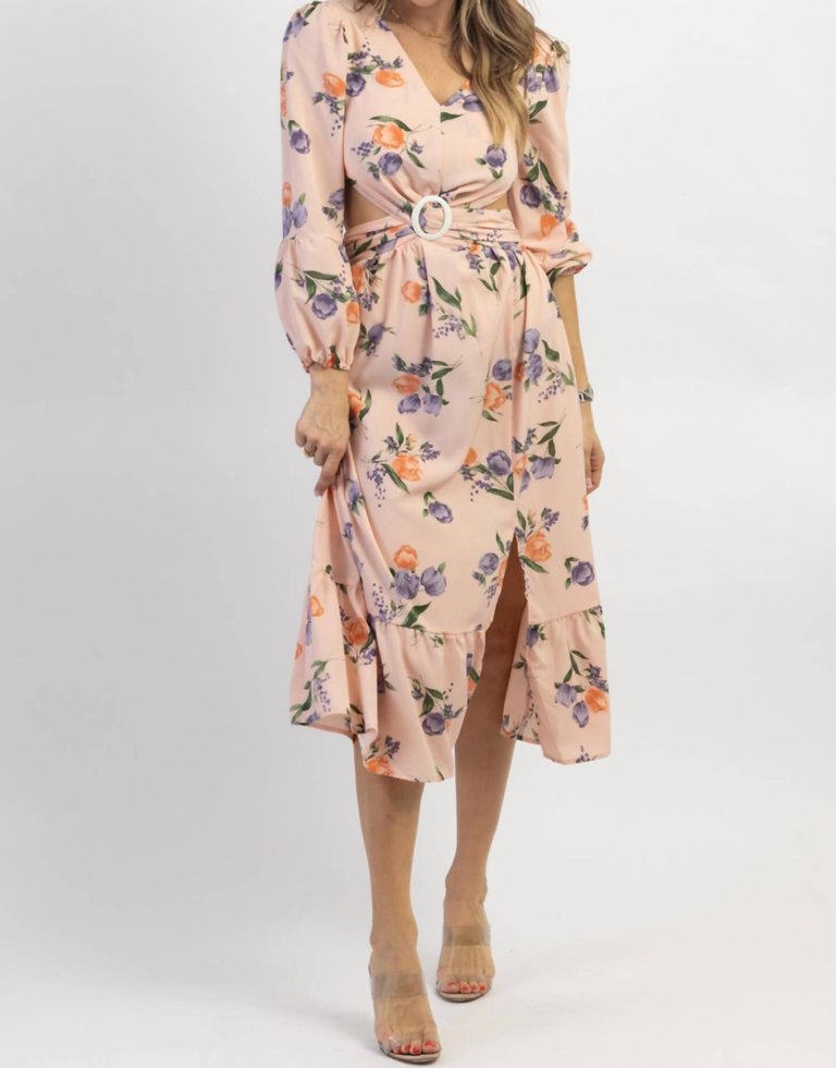 Floral Buckle Midi Dress In Baby Pink