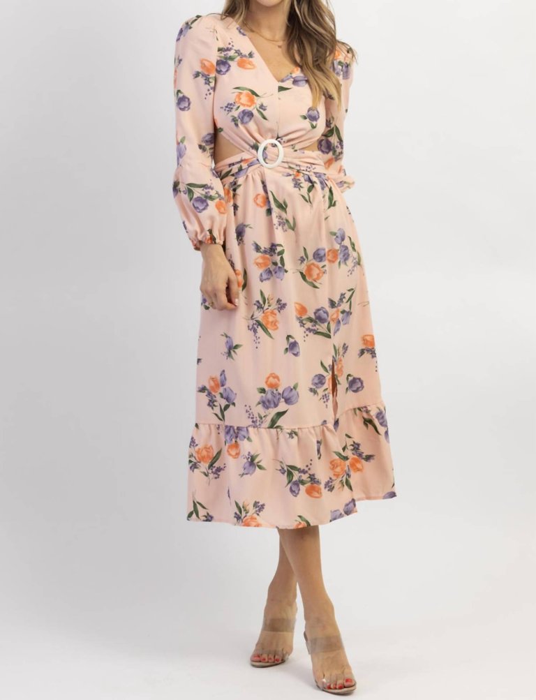 Floral Buckle Midi Dress In Baby Pink - Baby Pink