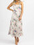 Floral Embroidered Tie Strap Midi Dress In White + Pink