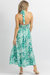 Halterneck Ruffle Midi Dress In Green Floral