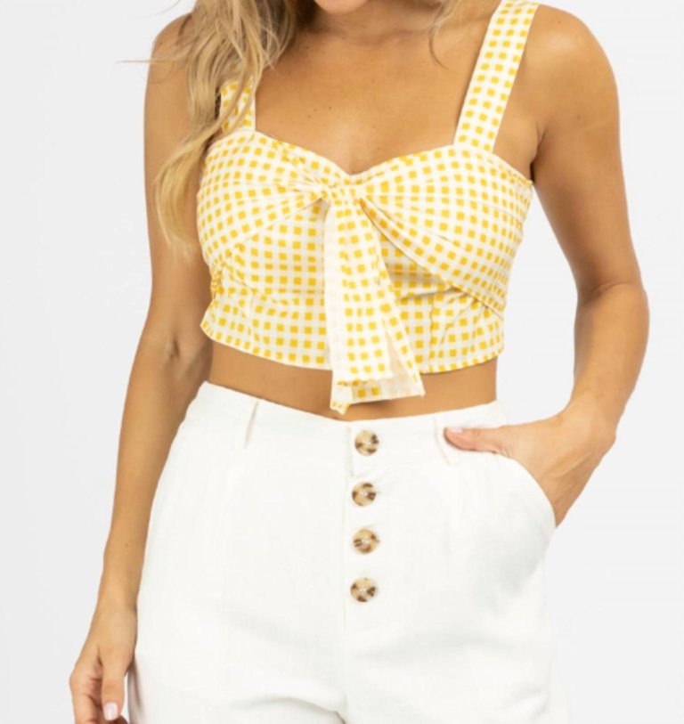 Plaid Knotted Crop Top In Yellow