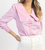 Ruffle Button Down Blouse In Pink Striped