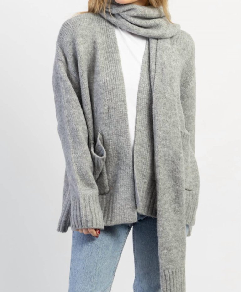 Scarf Collar Cardigan In Grey - Grey