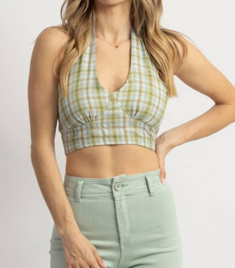 Self-Tie Halter Crop In Quinn Plaid - Quinn Plaid