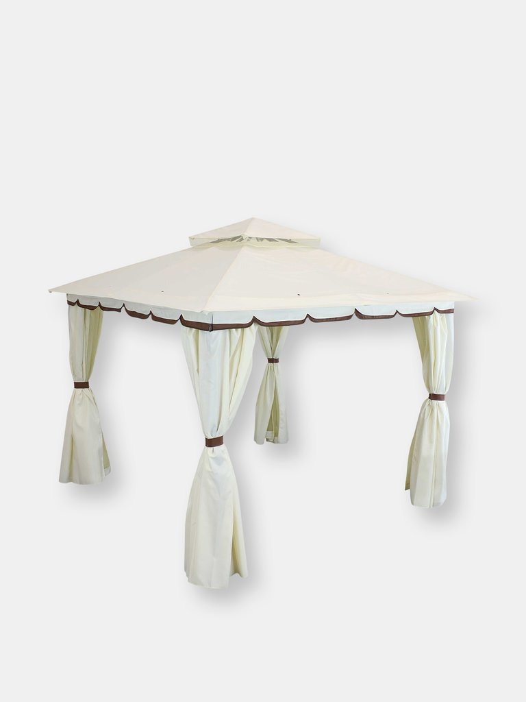 10' x 10' Outdoor Patio Gazebo Canopy Tent with Screens Privacy Walls Brown - Cream