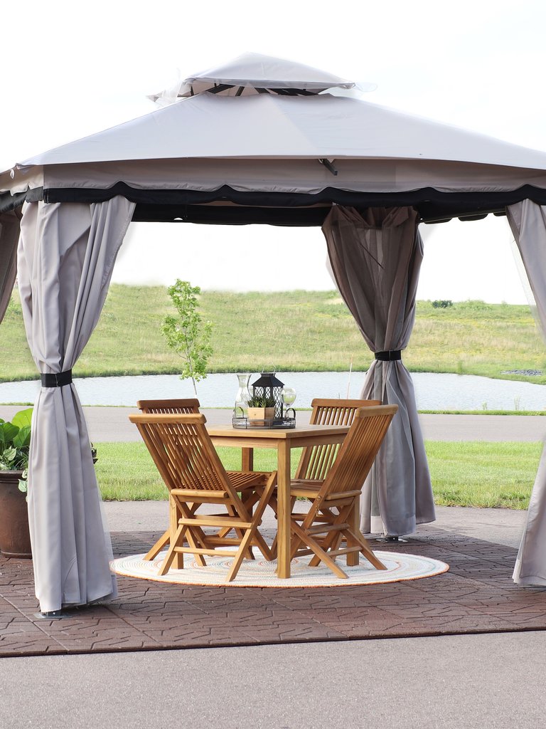 10' x 10' Outdoor Patio Gazebo Canopy Tent with Screens Privacy Walls Brown