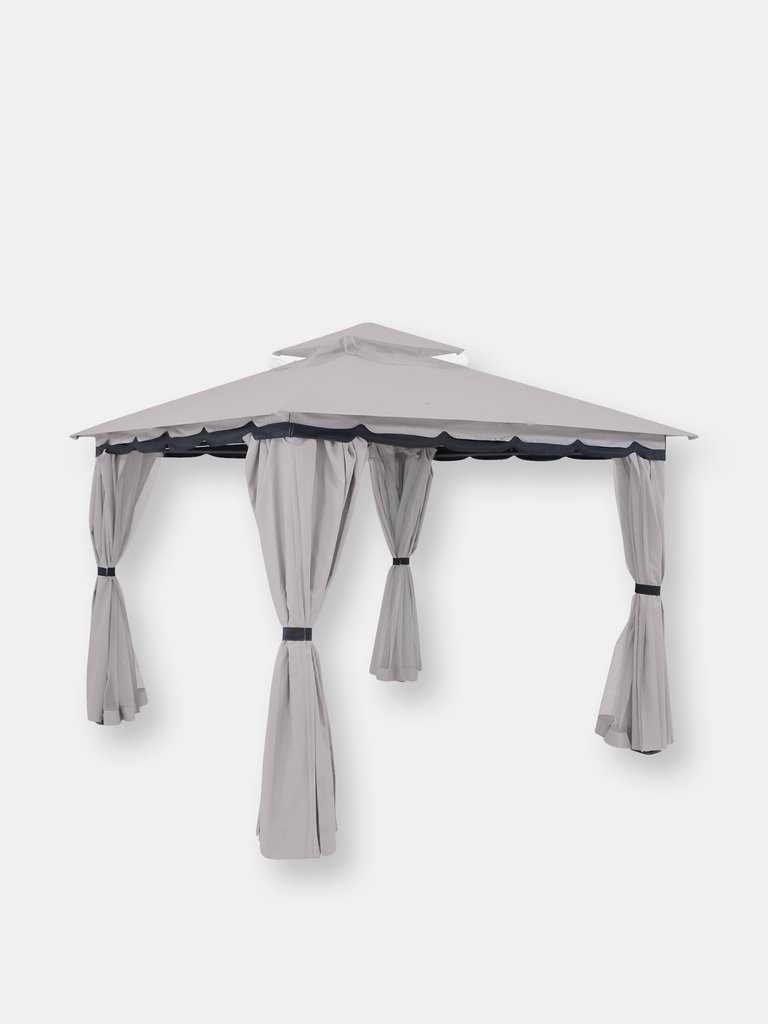 10' x 10' Outdoor Patio Gazebo Canopy Tent with Screens Privacy Walls Brown - Grey