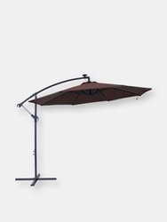 10FT Offset Solar Patio Umbrella Outdoor LED Lights Cantilever Crank Brown Deck - Brown