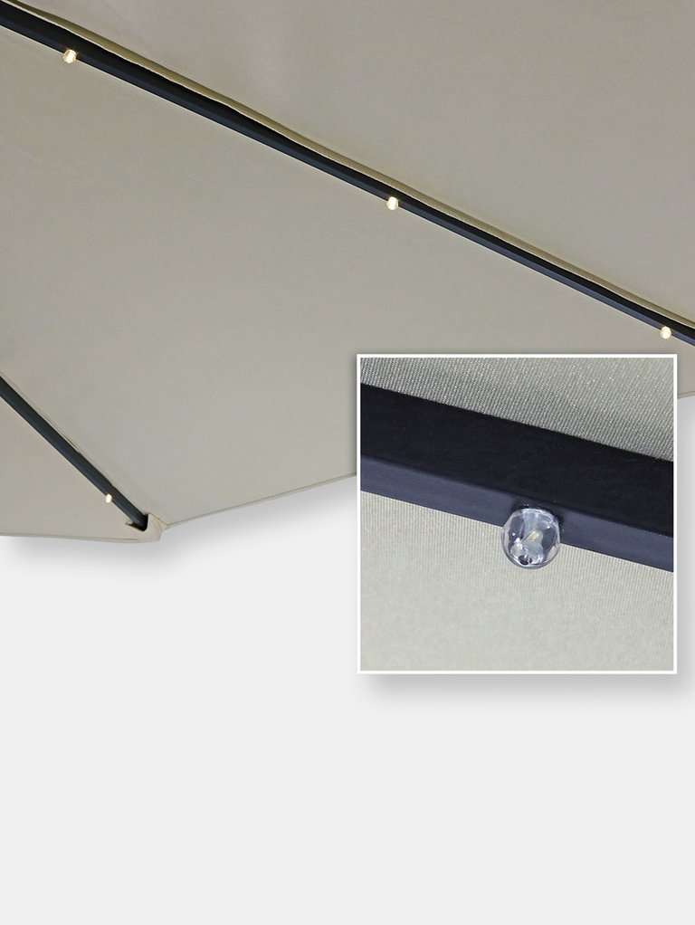 10FT Offset Solar Patio Umbrella Outdoor LED Lights Cantilever Crank Brown Deck