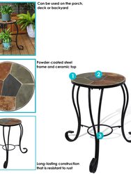 12-Inch Mosaic Slate Tile Side Table/ Plant Stand - Steel Frame