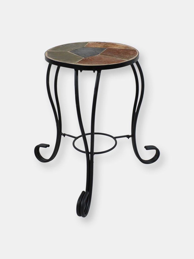 12-Inch Mosaic Slate Tile Side Table/ Plant Stand - Steel Frame - Brown