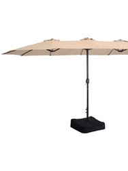 15ft Double-Sided Outdoor Patio Umbrella With Crank Sandbag Base Market - Light Brown
