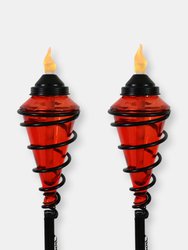 2-Pack Patio Torches Metal Swirl Green Glass Outdoor Lawn Garden Tabletop Decor - Red