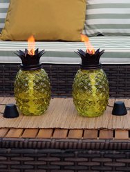 2-Pack Patio Torches Tropical Pineapple Glass Outdoor Lawn Garden Tabletop Décor