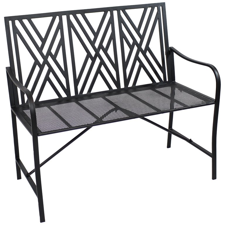 2-Person Geometric Lattice Iron Outdoor Garden Bench - Black