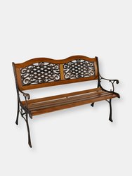 2-Person Ivy Crossweave Outdoor Cast Iron Wood Garden Patio Bench -49" - Black/Brown