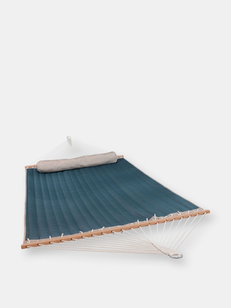 2-Person Quilted Spreader Bar Hammock Bed with Pillow - Tidal Wave - Light Blue